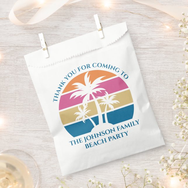 Personalized Tropical Palm Tree Sunset Beach Party Favor Bag (Clipped)