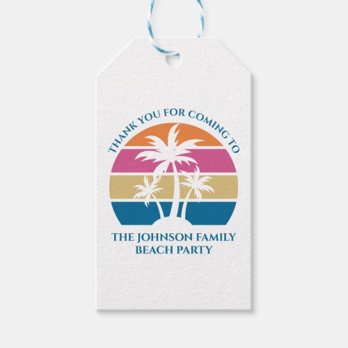 Personalized Tropical Palm Tree Sunset Beach Party Gift Tags