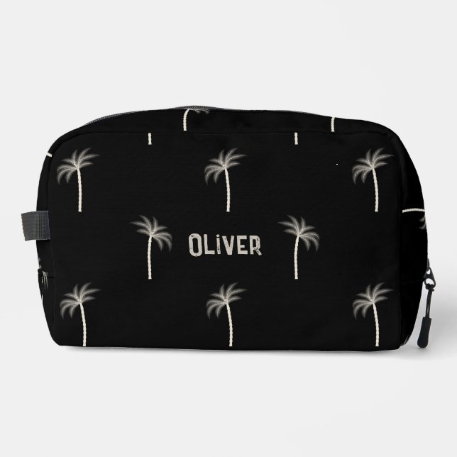 Personalized Tropical Palm Trees Custom Name Black Dopp Kit (Front)