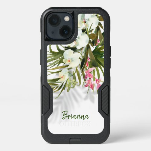 Personalized Tropical Palms Pink Florals Shadows  iPhone 13 Case