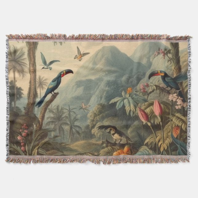 Personalized Tropical Parrot Bold Botanical Floral Throw Blanket (Front)