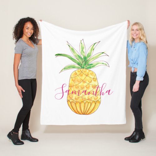 Personalized Tropical Pineapple Fleece Blanket