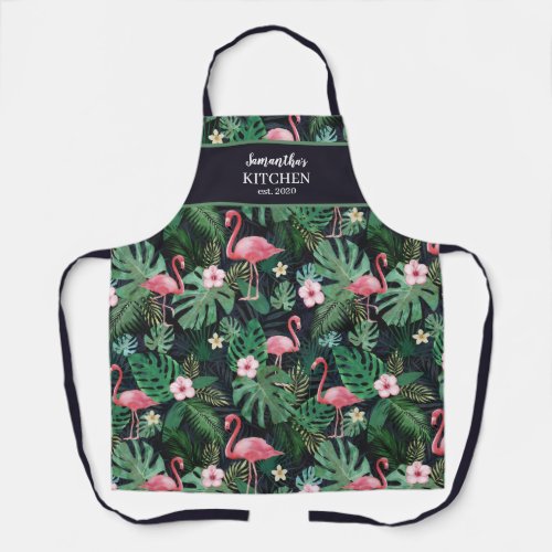 Personalized Tropical Pink Flamingo Apron