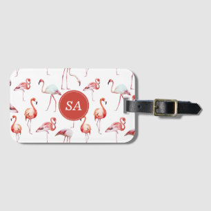 Personalized Tropical Pink Flamingo Watercolor Luggage Tag