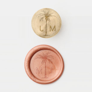 Personalized Tropical Rose Gold Palm Tree Monogram Wax Seal Stamp