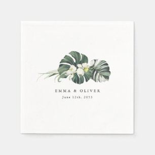 Personalized Tropical Sage Green Monstera Wedding Napkins