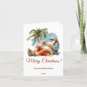 Personalized Tropical Santa Christmas Holiday Card