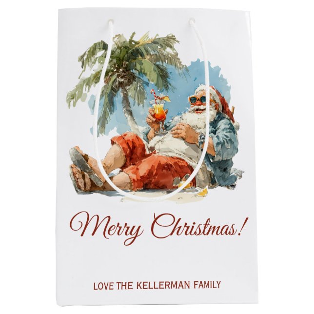 Personalized Tropical Santa Christmas Medium Gift Bag (Front)