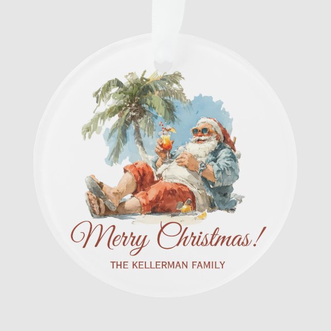 Personalized Tropical Santa Christmas Ornament (Front)