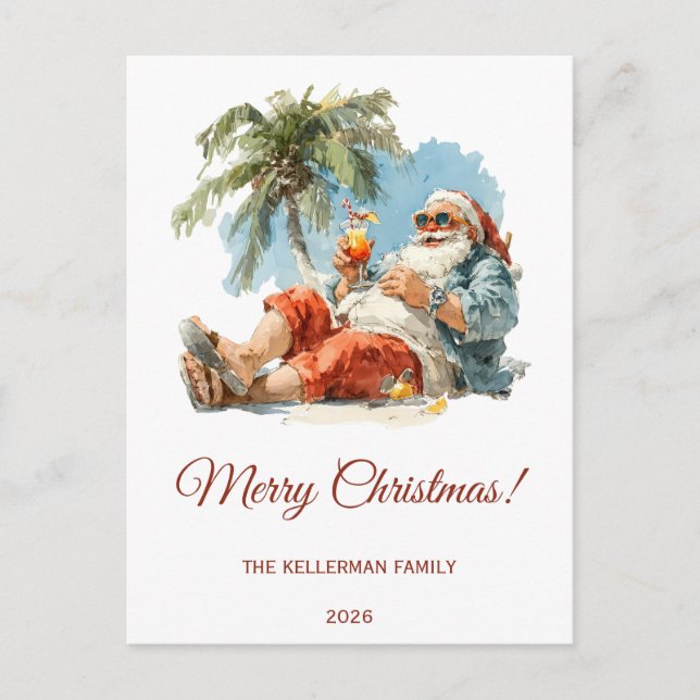 Personalized Tropical Santa Christmas Postcard (Front)