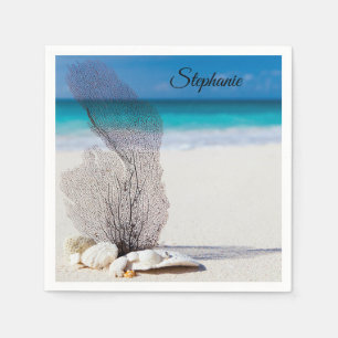 Personalized Tropical Shell Coral Cocktail Napkins