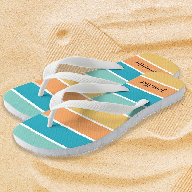 Personalized Tropical Stripes Monogram Flip Flops (Creator Uploaded)
