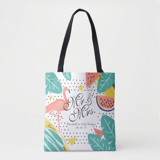 Personalized Tropical Summer Wedding Tote Bag (Front)