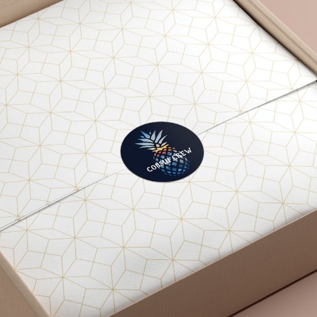 Personalized Tropical Sunset Pineapple Classic Round Sticker (Creator Uploaded)