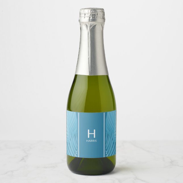 Personalized Tropical Teal Sparkling Wine Label (Front)