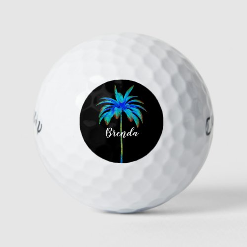 Personalized Tropical Turquoise Blue Palm Tree Golf Balls