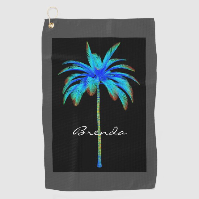 Personalized Tropical Turquoise Palm Tree Golf Towel (Front)