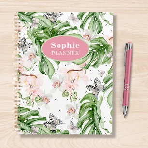 Personalized Tropical Watercolor Floral Girly Planner