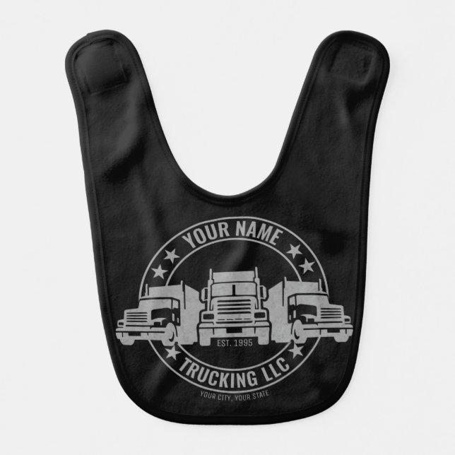 Personalized Trucker Big Rig Semi Truck Trucking Baby Bib (Front)