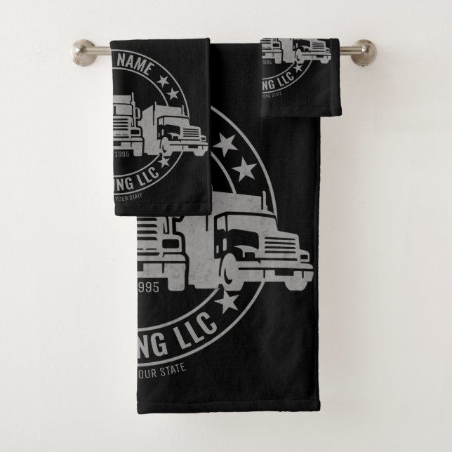 Personalized Trucker Big Rig Semi Truck Trucking  Bath Towel Set (Insitu)