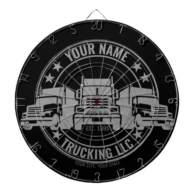 Personalized Trucker Big Rig Semi Truck Trucking Dart Board (Front)