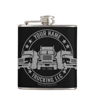 Personalized Trucker Big Rig Semi Truck Trucking  Flask
