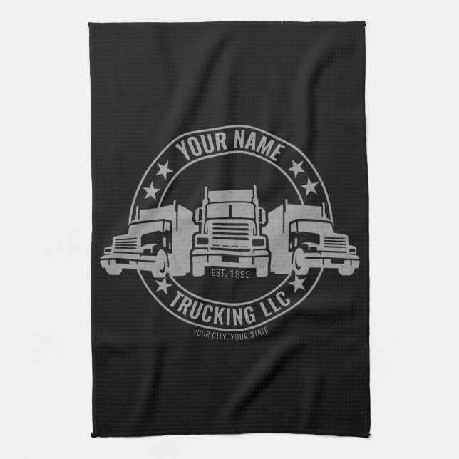Personalized Trucker Big Rig Semi Truck Trucking Kitchen Towel (Vertical)