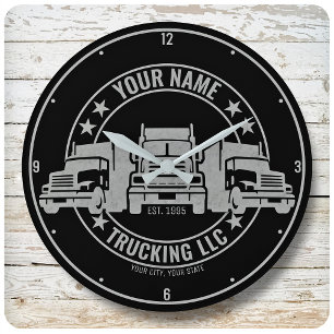 Personalized Trucker Big Rig Semi Truck Trucking Large Clock
