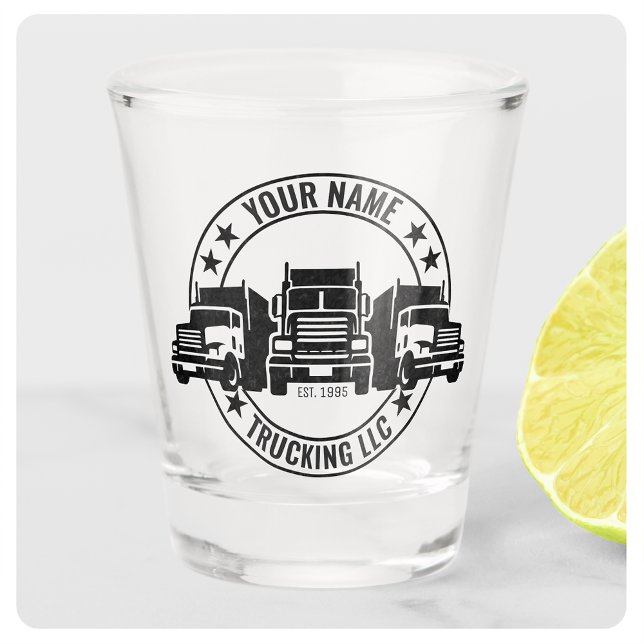 Personalized Trucker Big Rig Semi Truck Trucking Shot Glass (Creator Uploaded)