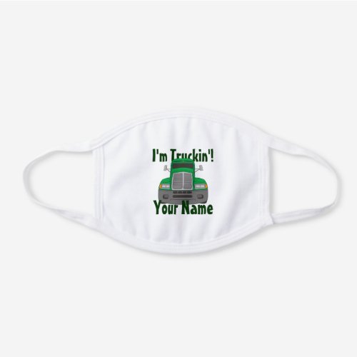Personalized Trucker Name Green Truck White Cotton Face Mask