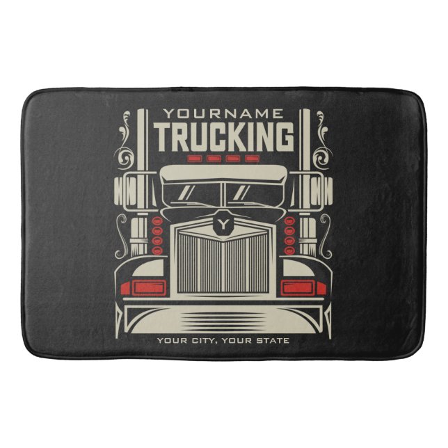 Personalized Trucking 18 Wheeler BIG RIG Trucker Bath Mat (Front)