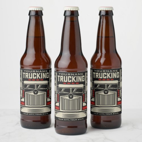 Personalized Trucking 18 Wheeler BIG RIG Trucker Beer Bottle Label