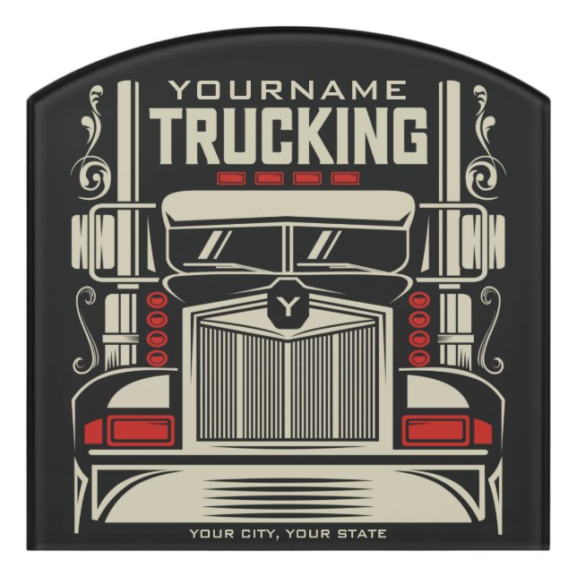Personalized Trucking 18 Wheeler BIG RIG Trucker  Door Sign (Contour Front)