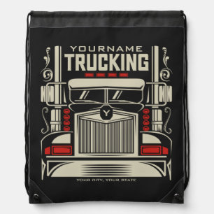 Personalized Trucking 18 Wheeler BIG RIG Trucker Drawstring Bag