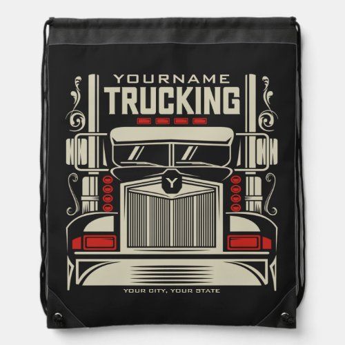 Personalized Trucking 18 Wheeler BIG RIG Trucker  Drawstring Bag