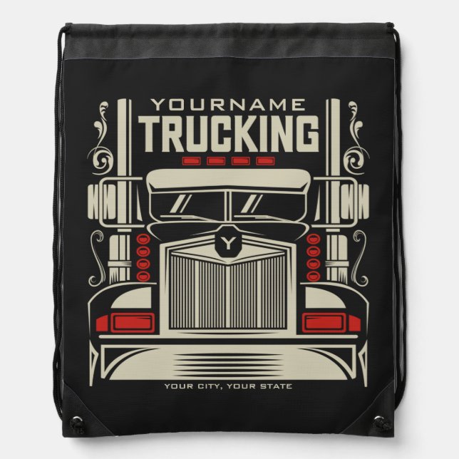 Personalized Trucking 18 Wheeler BIG RIG Trucker  Drawstring Bag (Front)