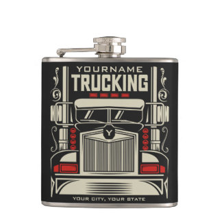 Personalized Trucking 18 Wheeler BIG RIG Trucker  Flask