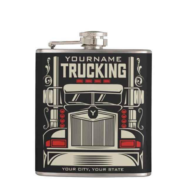 Personalized Trucking 18 Wheeler BIG RIG Trucker  Flask (Front)