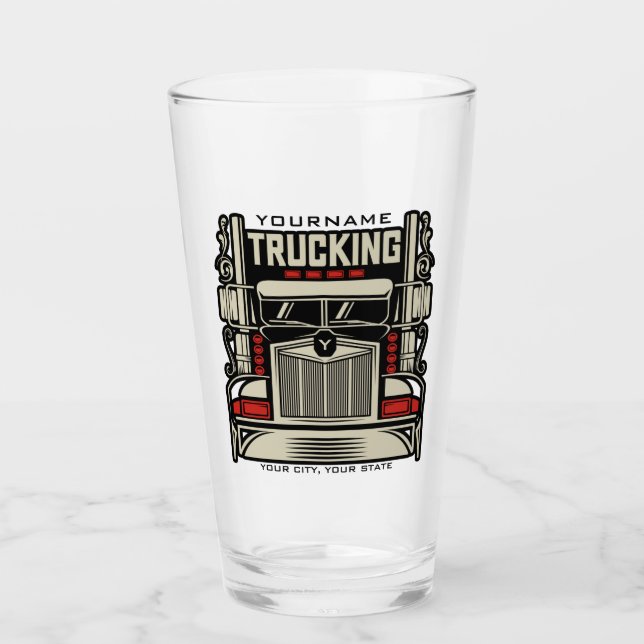 Personalized Trucking 18 Wheeler BIG RIG Trucker  Glass (Front)