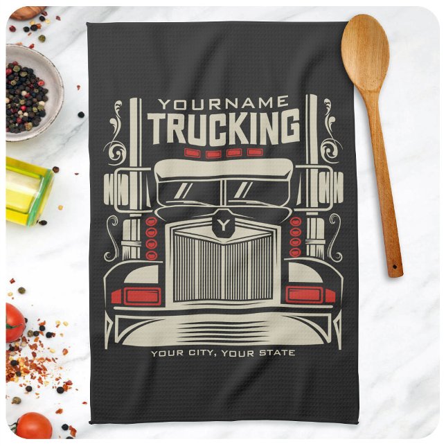 Personalized Trucking 18 Wheeler BIG RIG Trucker Kitchen Towel (Creator Uploaded)