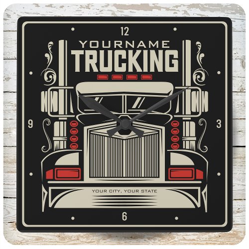 Personalized Trucking 18 Wheeler BIG RIG Trucker Square Wall Clock