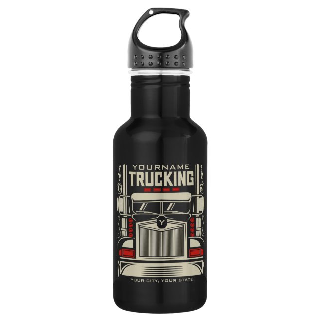 Personalized Trucking 18 Wheeler BIG RIG Trucker Stainless Steel Water Bottle (Front)