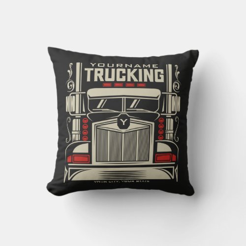 Personalized Trucking 18 Wheeler BIG RIG Trucker Throw Pillow