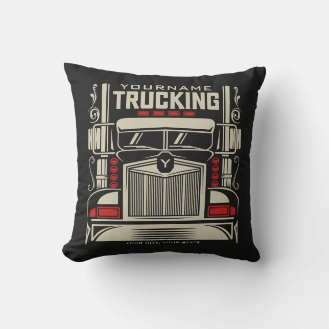 Personalized Trucking 18 Wheeler BIG RIG Trucker Throw Pillow (Front)