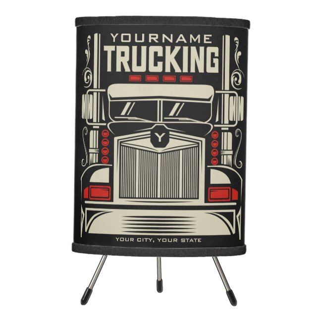 Personalized Trucking 18 Wheeler BIG RIG Trucker  Tripod Lamp (Front)