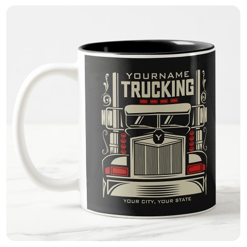 Personalized Trucking 18 Wheeler BIG RIG Trucker Two_Tone Coffee Mug