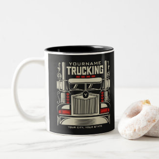 Personalized Trucking 18 Wheeler BIG RIG Trucker Two-Tone Coffee Mug