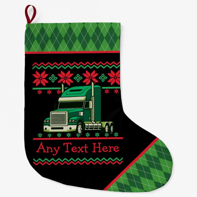 Personalized Trucking Semi Driver Ugly Christmas Large Christmas Stocking (Front)