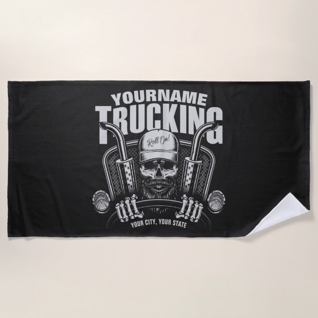 Personalized Trucking Skull Trucker Big Rig Truck  Beach Towel (Front)