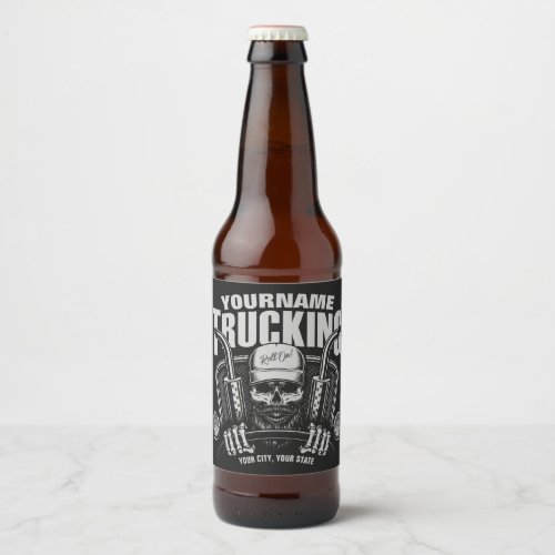 Personalized Trucking Skull Trucker Big Rig Truck  Beer Bottle Label